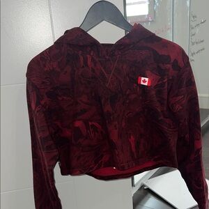 Red Lululemon Hooded Crop Top with Canadian Flag Patch